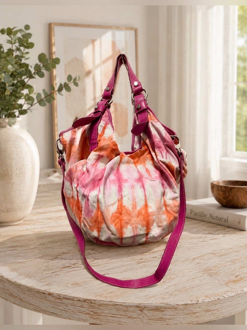 Pietro Alessandro Pink and Orange Tie-Dye Shoulder/crossbody Hobo Bag